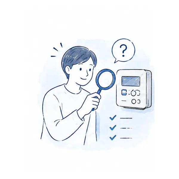 給湯器の原因を調べるAI診断のイラスト